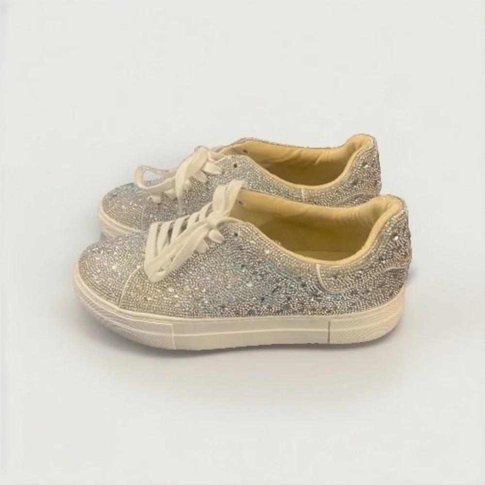Betsy Johnson Sidny Crystals Women Size 10M Pave Platform Sneakers